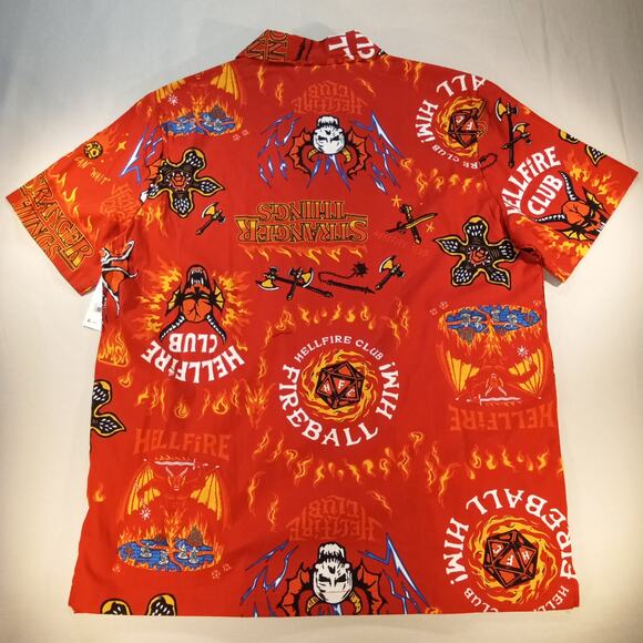 Stranger Things Hellfire Club Button Up Shirt Red Flames Graphic Men’s XL NWT - Picture 6 of 6